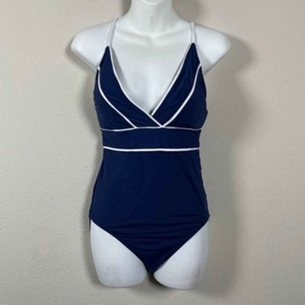 Vineyard Vines Swimsuit Womens Navy Blue White Wrap One Piece Excellent Nautical